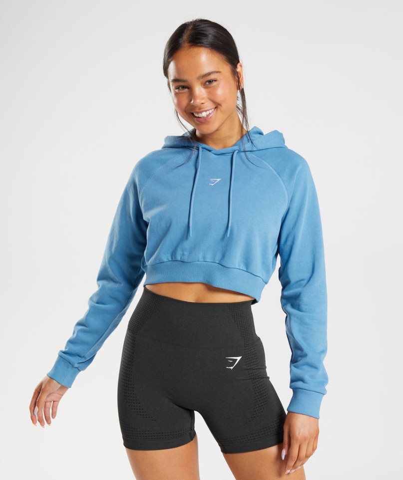 Bluzy Z Kapturem Gymshark Treningowe Cropped Damskie Niebieskie | PL 975XIT